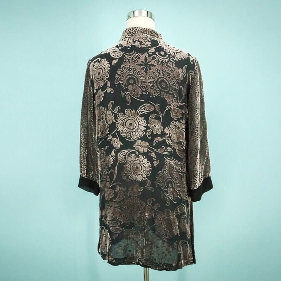 Yi Lin Size Small S Floral Velvet Burn Out Button Long Sleeve Silk Tunic Jacket - Picture 4 of 7